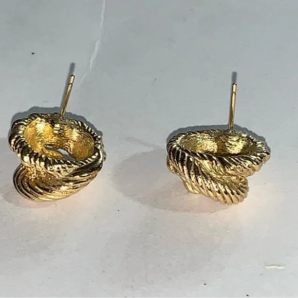 vintage CHRISTIAN DIOR 14k yellow gold plated ROPE KNOT stud post EARRINGS